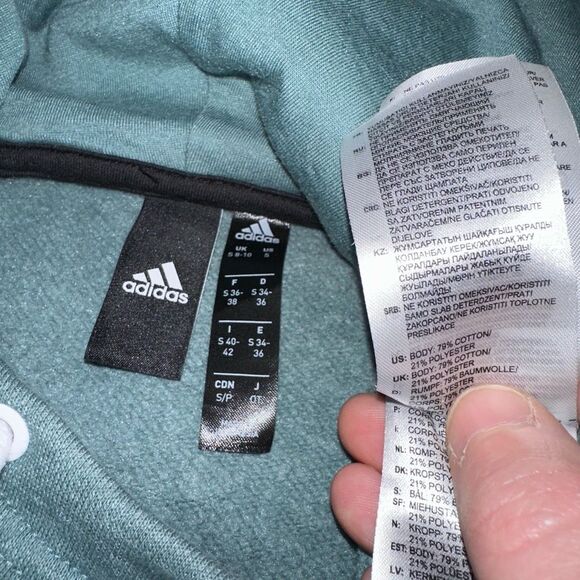 Adidas Small Hooded Drawstring Womens Sweatshirt Green White EUC - Picture 7 of 10